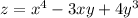 z = x^4 - 3xy + 4y^3