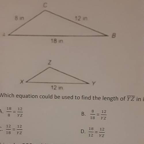 In the diagram below , Triangle ABC and triangle XYZ are similar. Which equation could be used to f