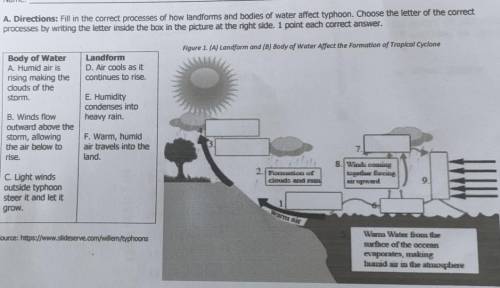 A. Directions: Fill in the correct processes of how landforms and bodies of water affect typhoon. C