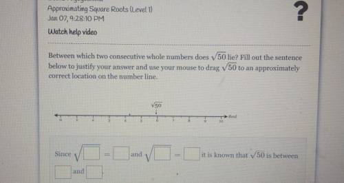 Between which two consecutive whole numbers does V50 lie? Fill out the sentence below to justify yo