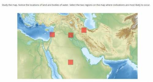 35 POINTS PLS HELP ASAP

Study the map. Notice the locations of land and bodies of water. Select t