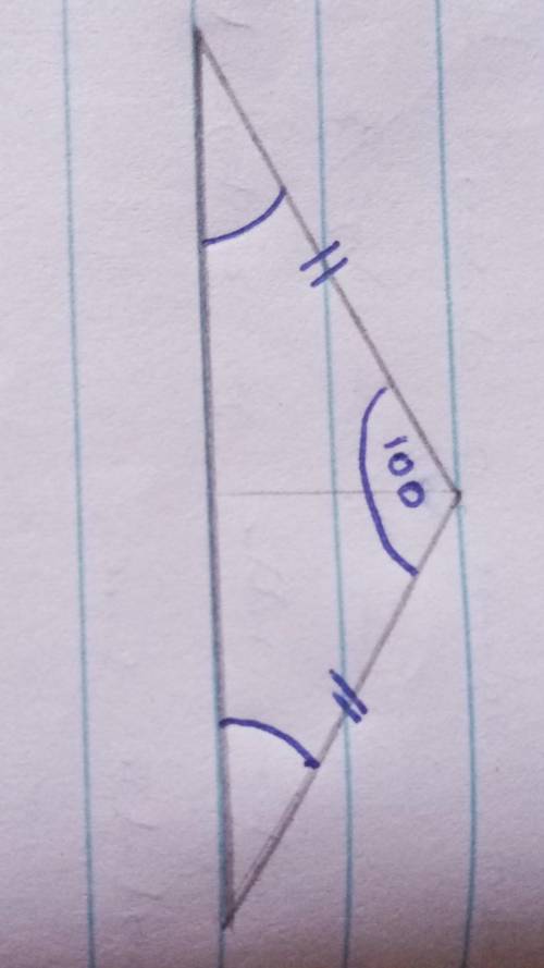 1. The vertical angle of an isosceles triangle is 100°. Find the base angles.

2. Find the length o