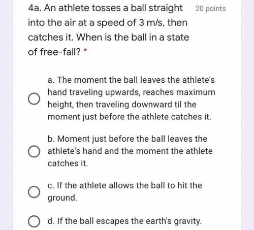When is the ball in a state of free fall?