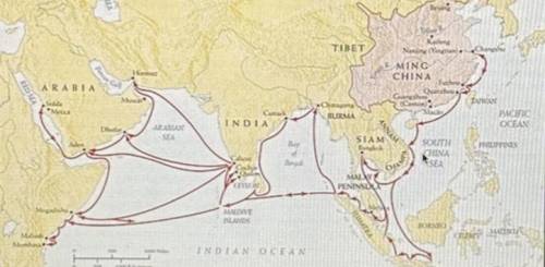 What does the map above depict?

A. Zheng He's various expeditions
B. Ming dynasty migration patte