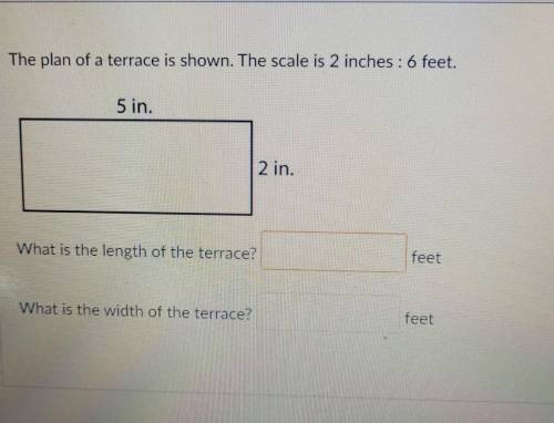 Question 4 The plan of a terrace is shown. The scale is 2 inches : 6 feet. 5 in. 2 in. What is the