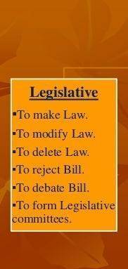 Make a list of the functions of the legislature?