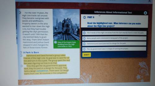 Part A read the highlighted text what inference can you make about the high line project.