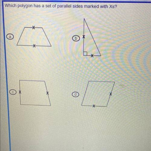 Which polygon has a set of parallel sides marked with Xs