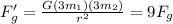 F'_g = \frac{G(3m_1)(3m_2)}{r^2} = 9F_g