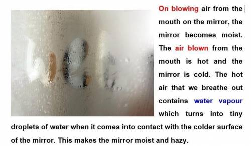 1. What happens to the surface of the mirror in winters ?

a) It becomes moist and hazy.b) Water v