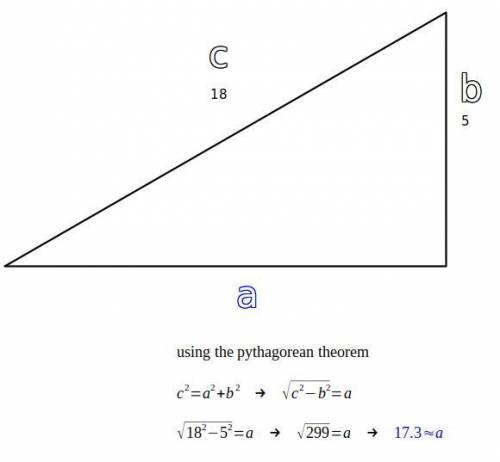 A right triangle has a leg of length 5 yards and a hypotenuse of length 18 yards. Find the length of