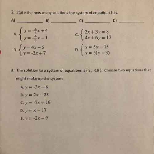 Plz help asap Systems of equations answer #2 and #3