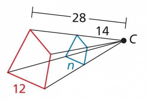 The red figure is the image of the blue figure after a dilation with center C.

Find the scale fac