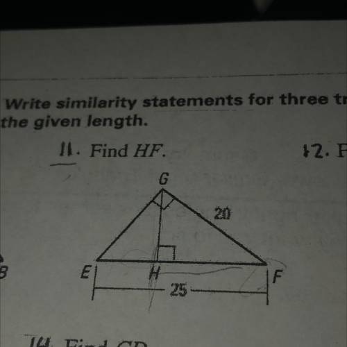 Finding lengths. Write similarity statements for three triangles in the diagram. then find the give