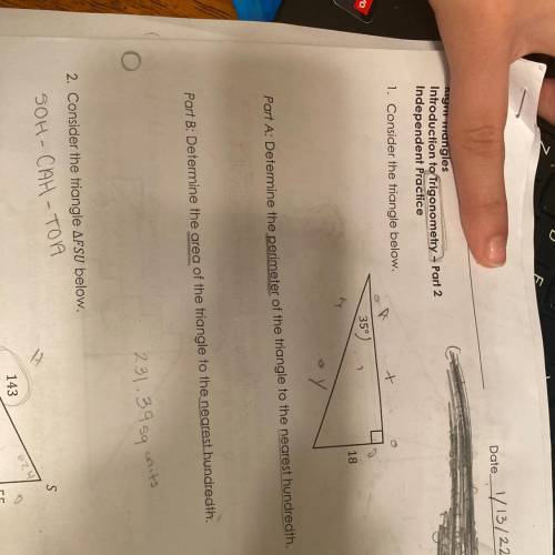 Part A: Determine the perimeter of the triangle to the nearest hundredth.
