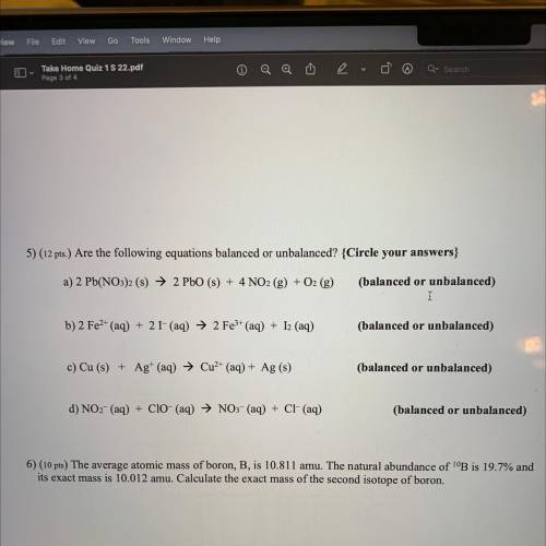 Are the following equations balanced or unbalanced?