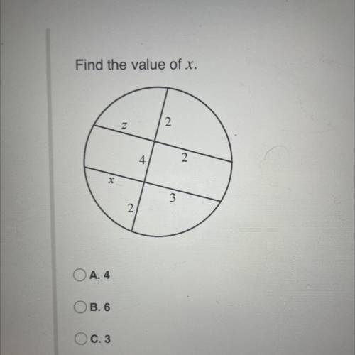 Find the value of x.
A 4
B 6
C 3 
D 2