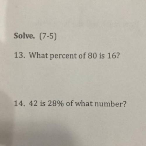 What percent of 80 is 16?
42 is 28% of what number?
