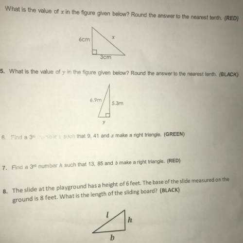 Please help!! Pythagorean theorem worksheet