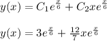 y(x)=C_1e^{\frac{x}{6}}+C_2xe^{\frac{x}{6}}\\\\y(x)=3e^{\frac{x}{6}}+\frac{12}{7}xe^{\frac{x}{6}}