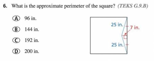 Help, please!!! What is the approximate perimeter of the square?