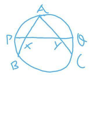 In the figure AX=AY ,Prove that p and q are the mid point of arc AB and AC respectively.