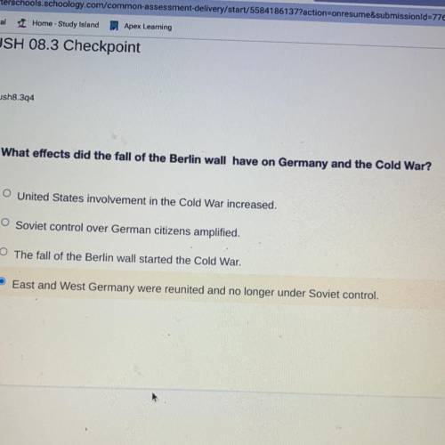 What effects did the fall of the Berlin wall have on Germany and the Cold War?

O United States in