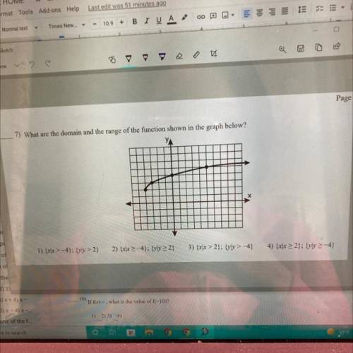What r the domain and range of the function below graph