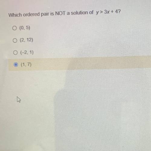 Which ordered pair is NOT a solution of y>3x+4