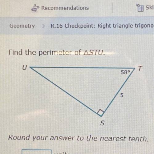 Find the perimeter of STU.
Round your answer to the nearest tenth.
units