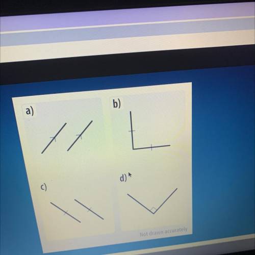 for each diagram,write down whether the line segments are marked as parallel,perpendicular or equal