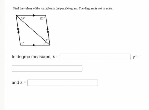 Find the values of the variables in the parallelogram 
please help!