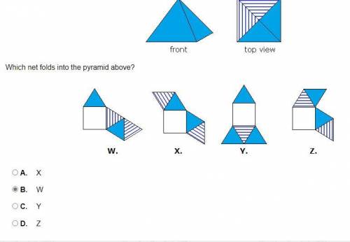 Which net folds into the pyramid above?

 W. 
X. 
Y. 
Z.
A. 
X
B. 
W
C. 
Y
D. 
Z