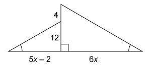 The two triangles are similar.
What is the value of x?