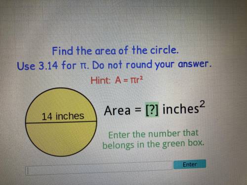 Find the area of the circle. use 3.14 for π. do not round answer