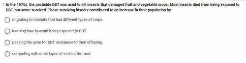 .

In the 1970s, the pesticide DDT was used to kill insects that damaged fruit and vegetable crops