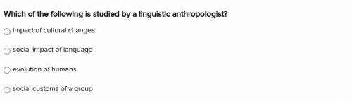 Which of the following is studied by a linguistic anthropologist?

impact of cultural changes
soci