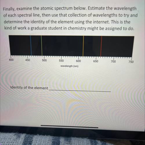 Finally, examine the atomic spectrum below. Estimate the wavelength

of each spectral line, then u
